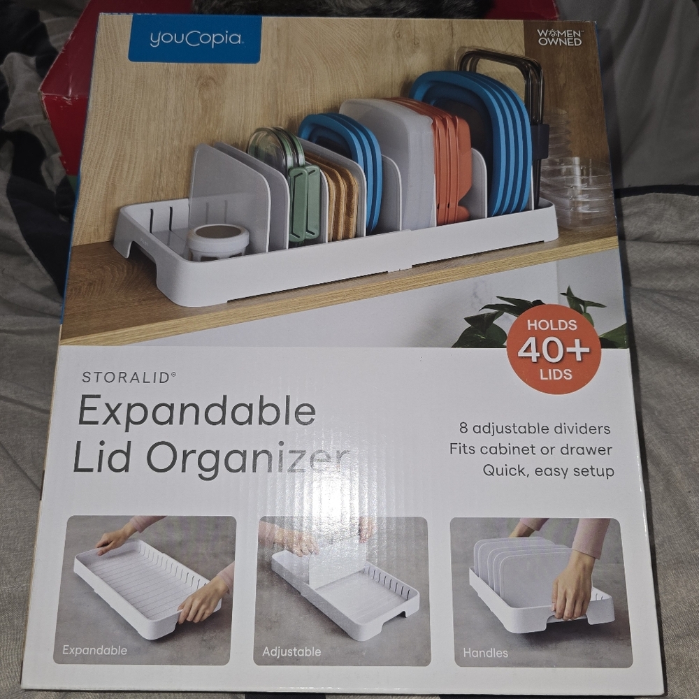 NEW Youcopia Storalid Expandable Lid Organizer with 8 Adjustable Dividers